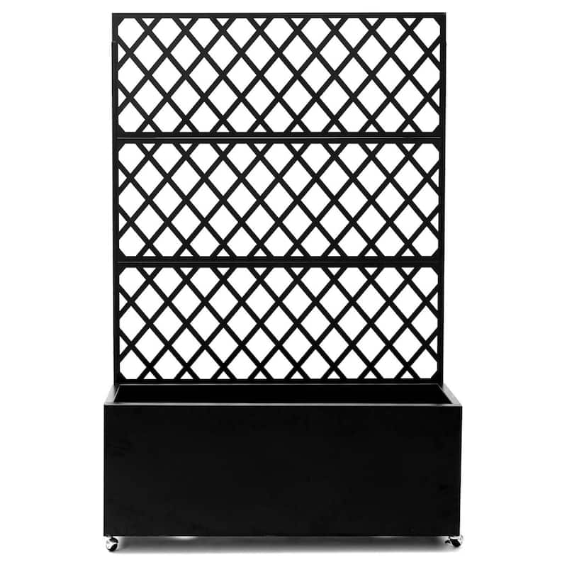 71"x35"x16" Galvanized Steel Raised Garden Bed with Trellis & Privacy Screen - N/A - Black