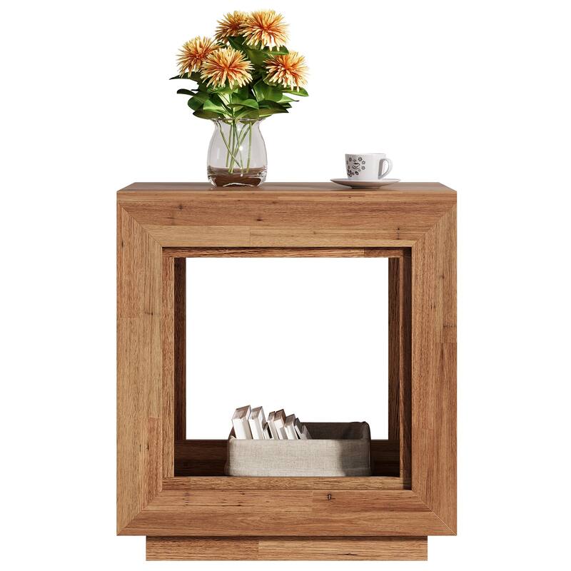 24" Rustic 2-Tier End Table, Side Table with Storage Shelf, Sofa Nightstand for Living Room, Bedroom, Entryway