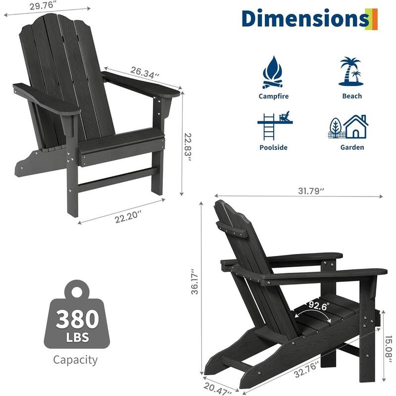 HDPE Adirondack Patio Chairs for Garden, Deck, Backyard, Poolside