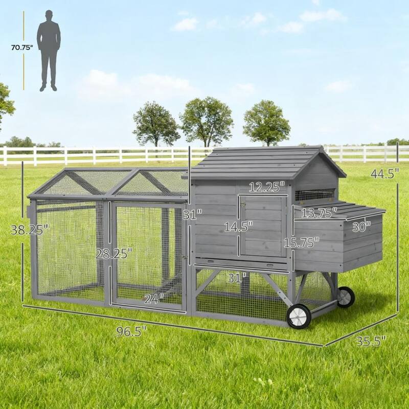 Wooden Chicken Coop 96.5" L x 35.5" W x 44.5" H Hen House Poultry Cage