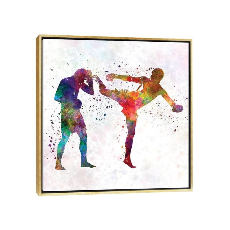 iCanvas "Two Men Exercising Thai Boxing Silhouette" by Paul Rommer Framed Canvas Print - Gold - 37x37