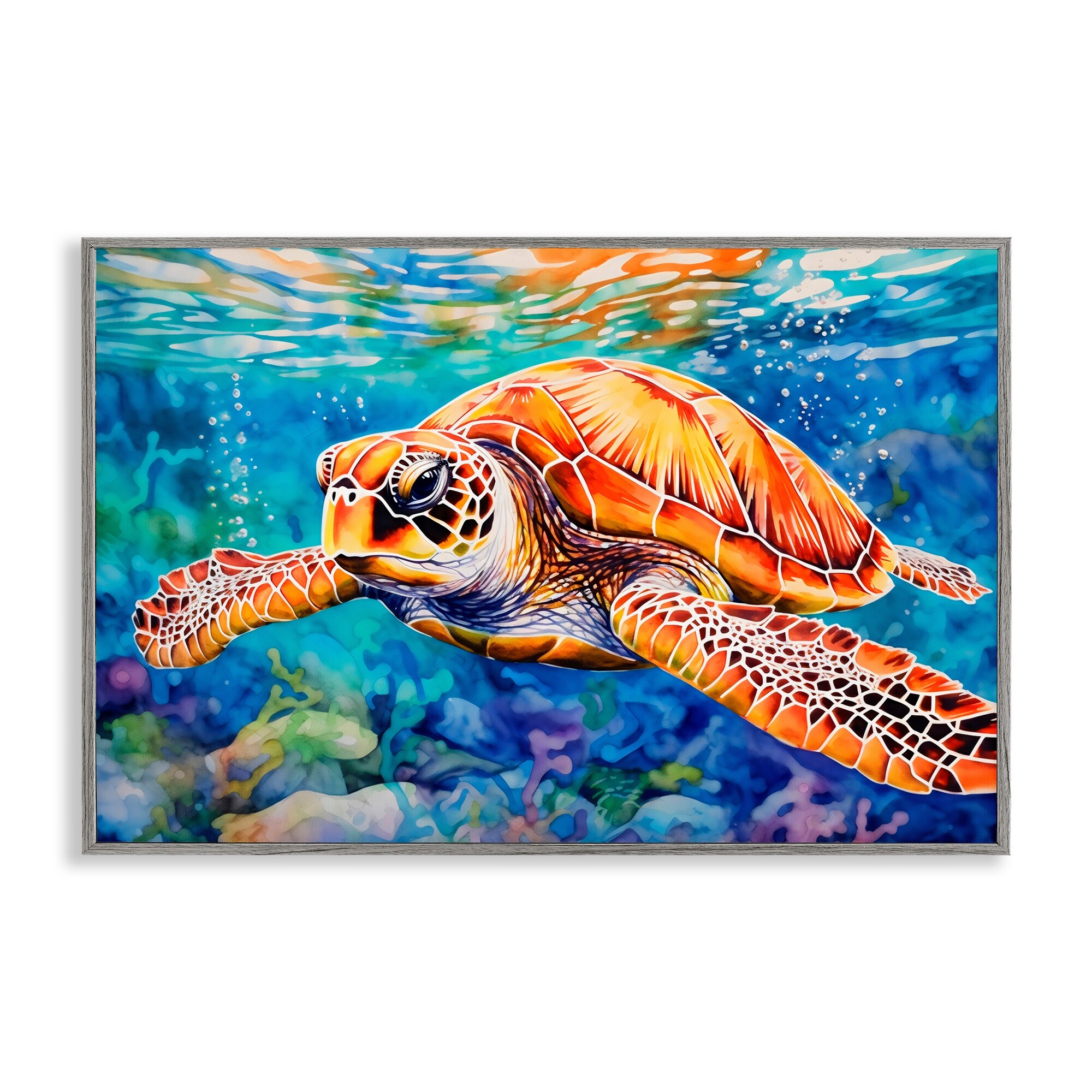 Stupell Brown Sea Turtle Under Surface Framed Giclee Art Design By LSR Design Studio