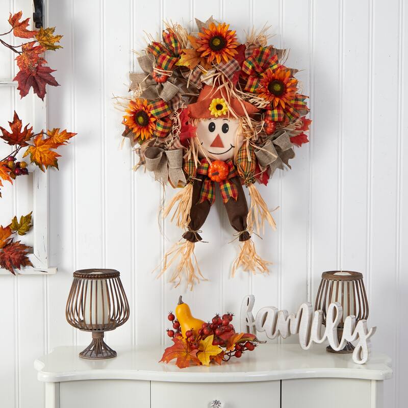 30" Scarecrow Fall Artificial Autumn Wreath - 30