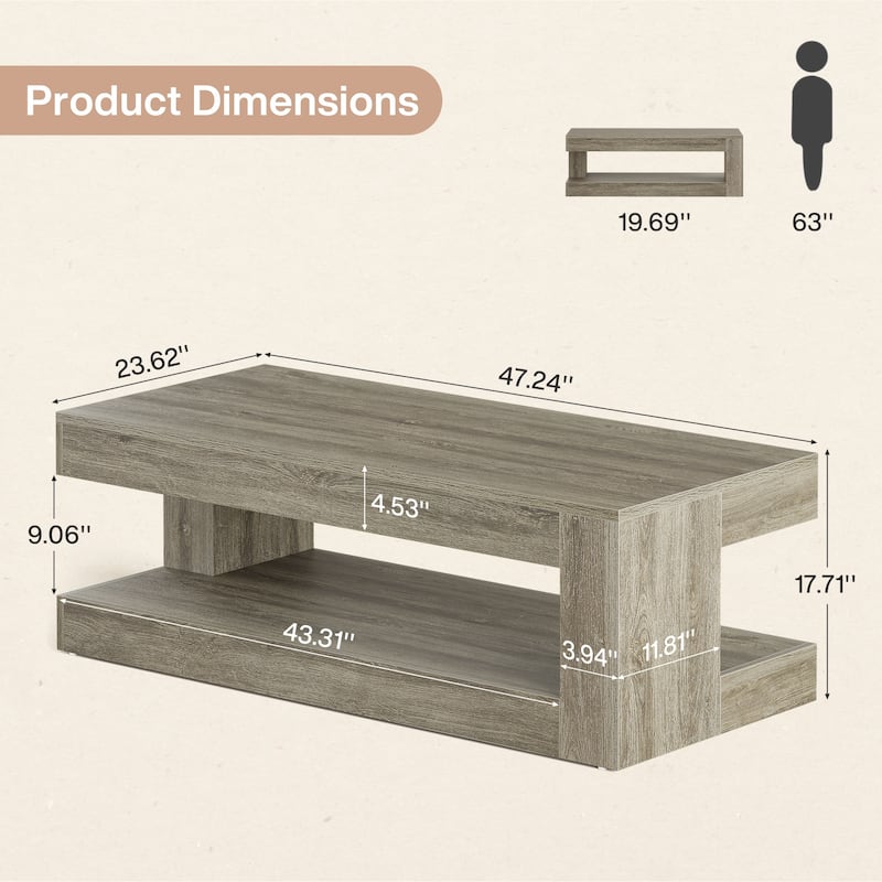 47.3" Farmhouse Rectangular Coffee Table for Living Room