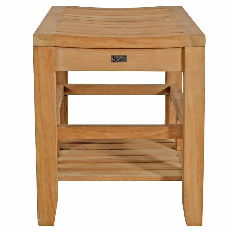 Seven Seas Teak Rustic Teak Wood Malibu Shower Stool With Shelf