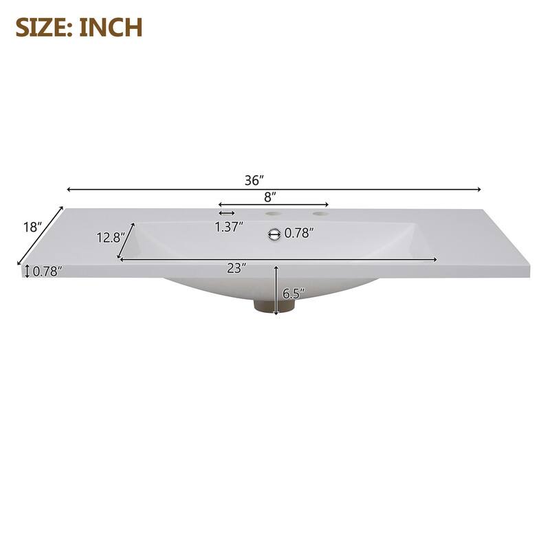 36" Wall Mounted Bathroom Vanity with Resin Sink, 2 Drawers