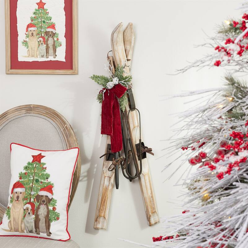 Skis with Poles Christmas Decoration - 36" - Brown and White