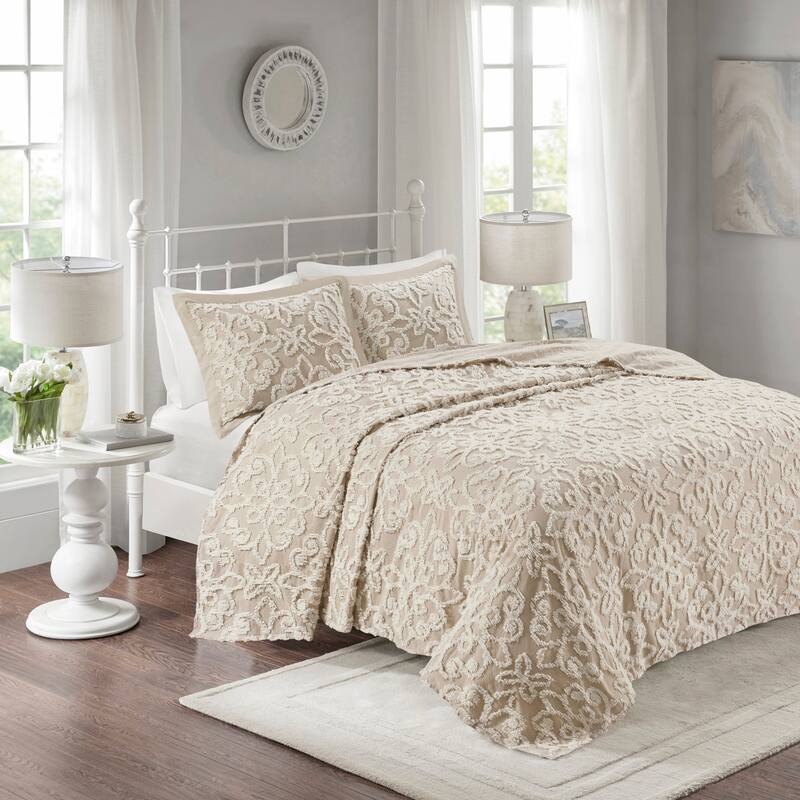 3 piece Tufted Cotton bedspread set Taupe Full/Queen - taupe