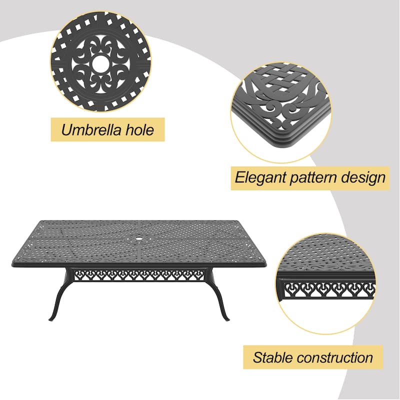 82.68 in. (L) x 41.34 in. (W) Black Rectangle Cast Aluminum Patio Dining Table