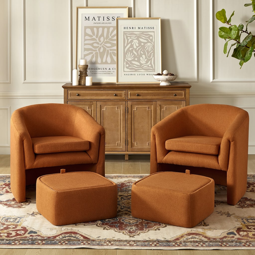 Arturo Modern Upholstered Armchair with Storable Removable Leg Ottoman Set of 2 by HULALA HOME