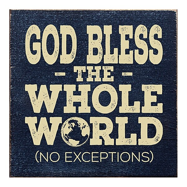 God Bless This Wonderful World God Bless The Whole World Navy Blue Wooden Wall Plaque - Overstock