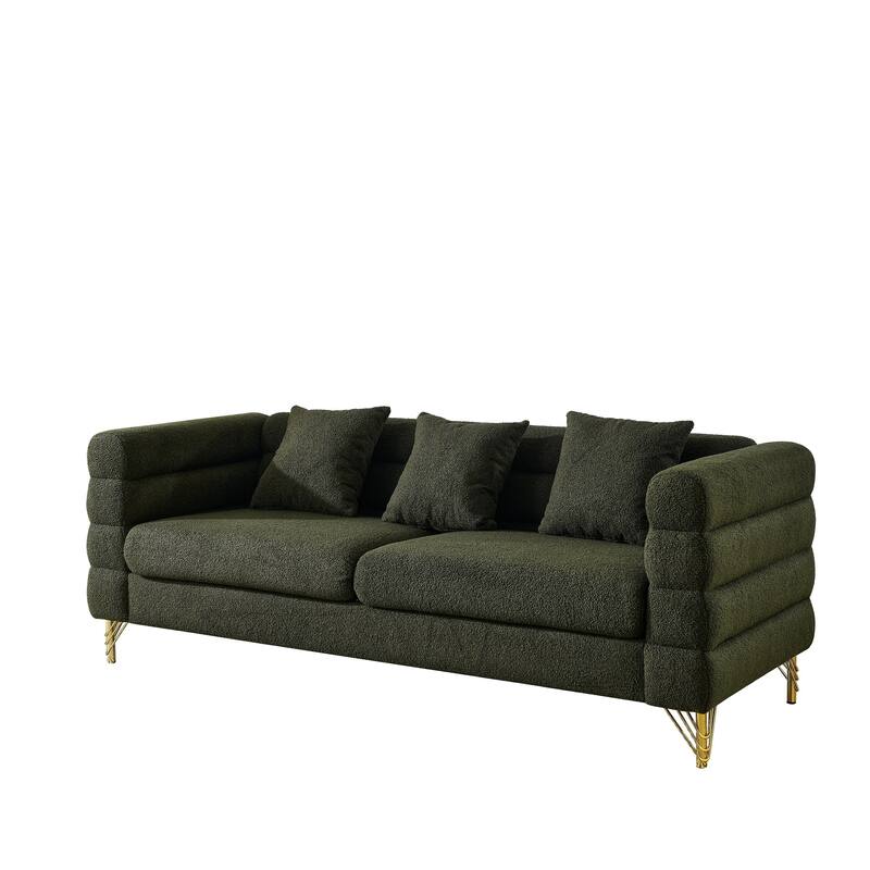 Modern Cloud Style 3-seater Sofa with 3 Pillows & Polished Metal Legs