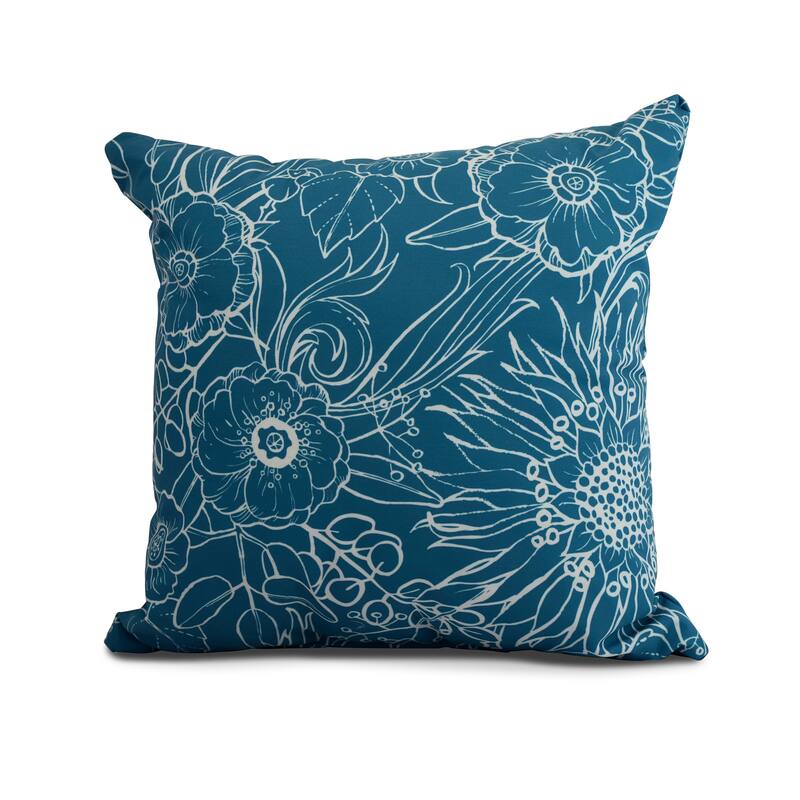 20 x 20 Inch Zentangle 4 Floral Print Outdoor Pillow