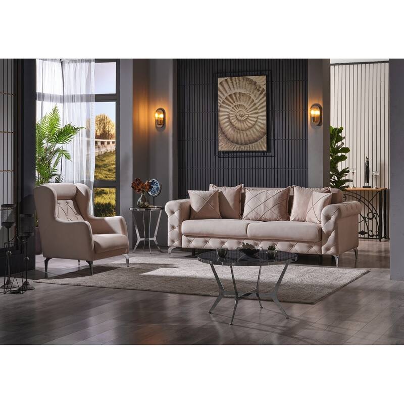 Rivario One Sofa One Chair Living Room Set - Cream
