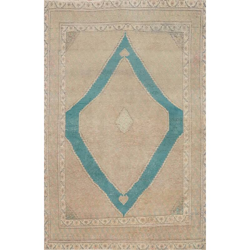 Hand Knotted Oriental 100% Wool Carpet Traditional Medallion Beige & Ivories Tabriz Area Rug - 6' 7'' X 4' 7''