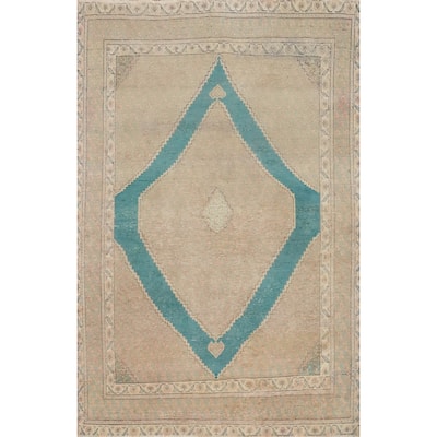 Hand Knotted Oriental 100% Wool Carpet Traditional Medallion Beige & Ivories Tabriz Area Rug - 6' 7'' X 4' 7''