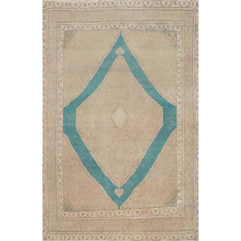 Hand Knotted Oriental 100% Wool Carpet Traditional Medallion Beige & Ivories Tabriz Area Rug - 6' 7'' X 4' 7''
