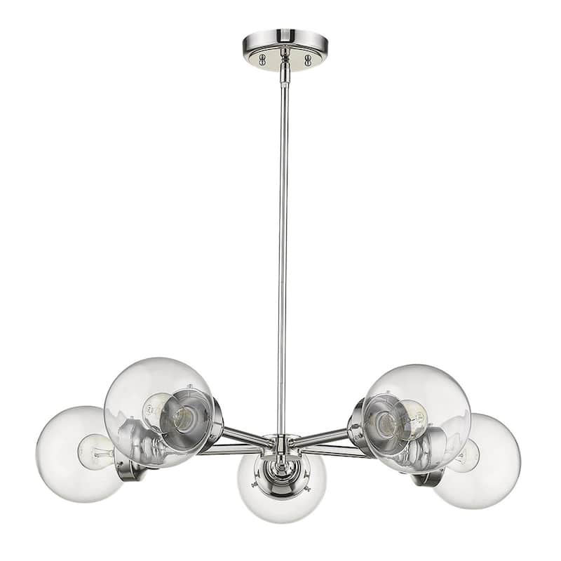 HomeRoots Silver Five Light Metal Dimmable Chandelier With Clear Shades - 30' X '6' X '30