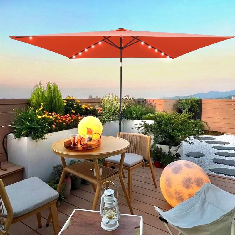 GEITIN 6.5ft Rectangular Patio Solar LED Lighted Outdoor Umbrellas with Crank
