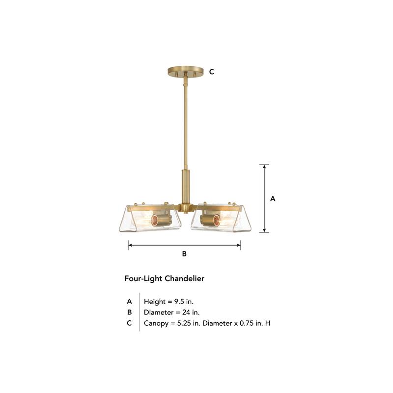 Latitude 24 in. 4-Light Brushed Gold Modern Chandelier with Clear Glass Shades