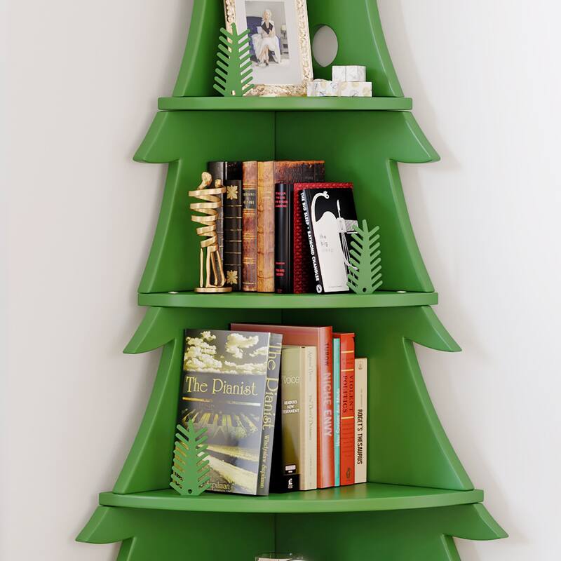 Bookshelf 5-Tier Corner Bookshelf, Solid Wood Bookcase - 71.1"