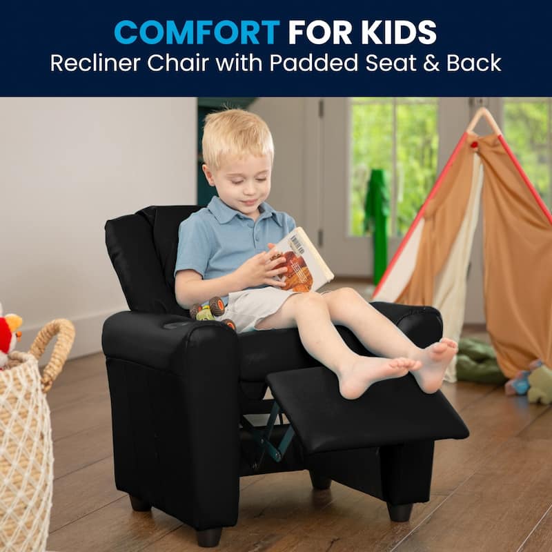 Contemporary Kids Recliner with Cup Holder and Headrest - 24"W x 21.5" - 36.5"D x 27"H