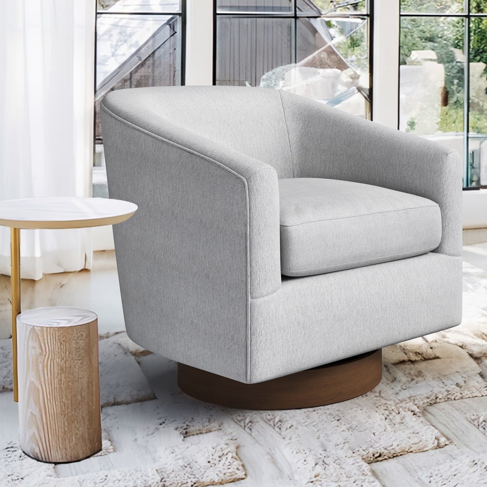 Modern Upholstered Swivel Barrel Accent Chair with Solid Wood Base, Arm Chair for Living Room
