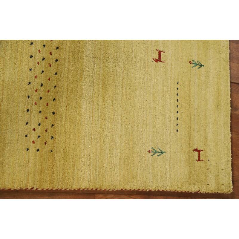 Tribal Gabbeh Area Rug Hand-knotted Green Wool Carpet - 3'2"x 4'11"