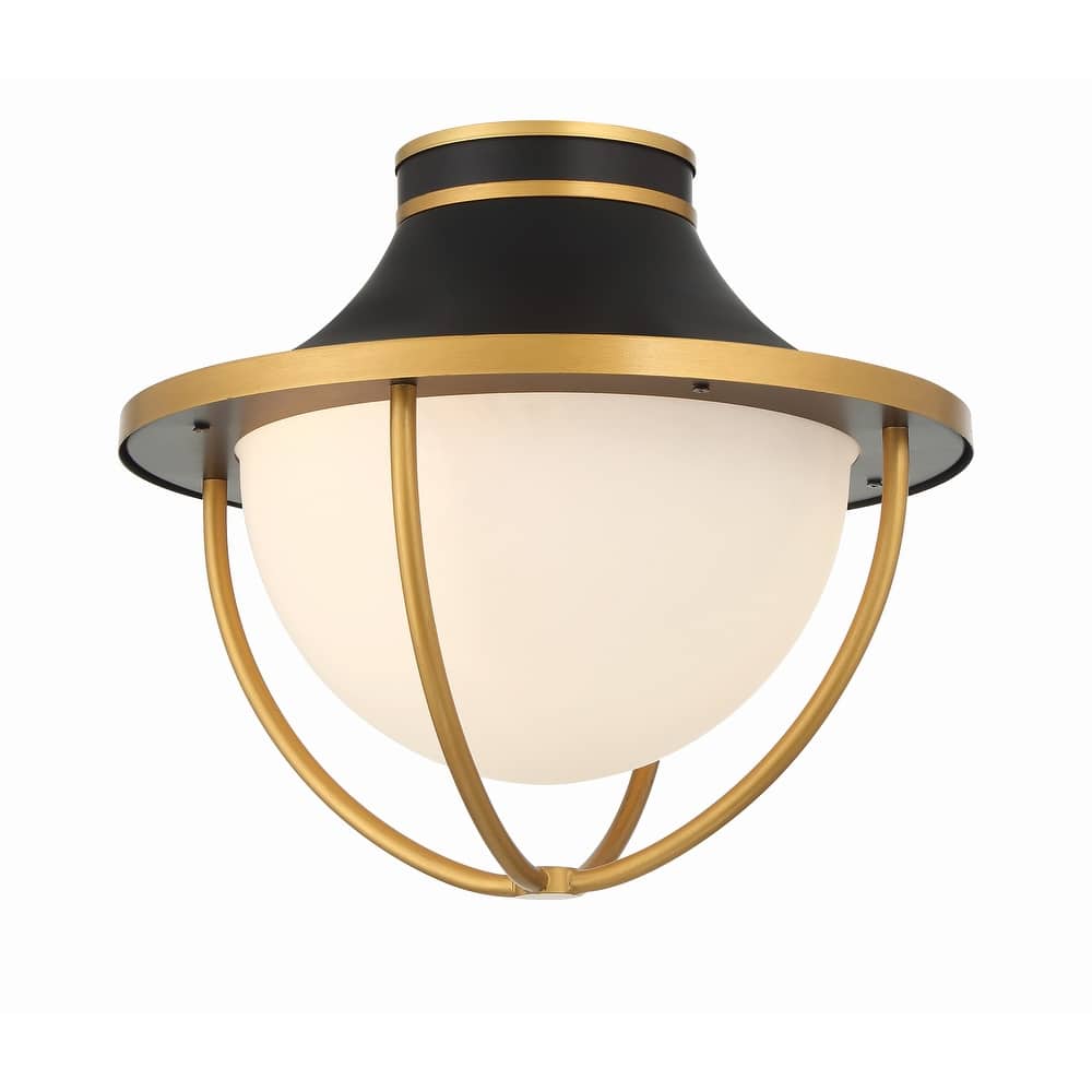 Atlas 2 Light Matte Black and Textured Gold Outdoor Semi Flush Mount - 13.5"W x 12"H x 13.5" D
