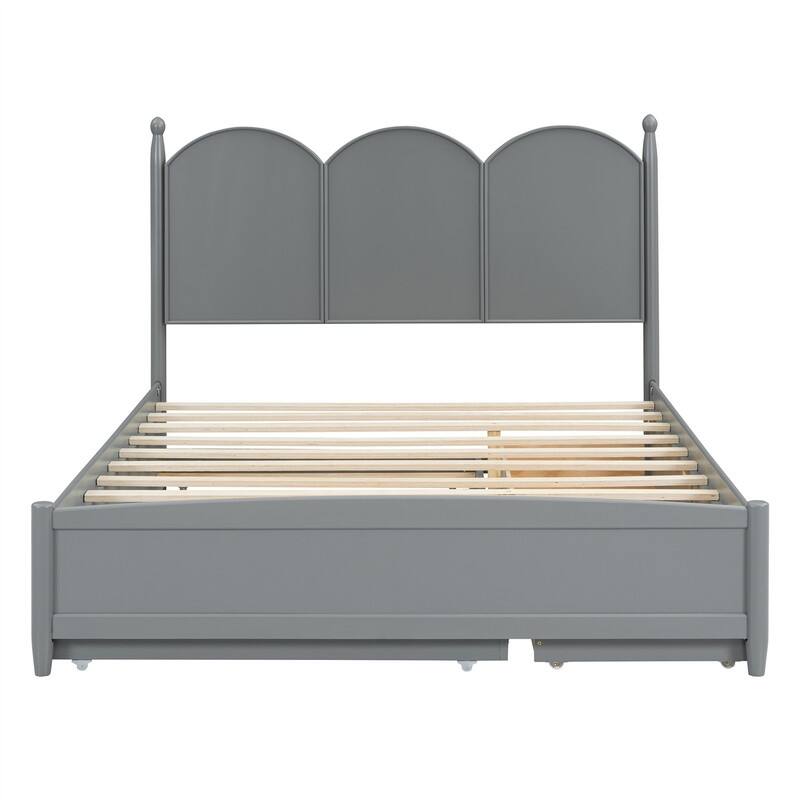 Queen Size Platform Bed with Twin XL Trundle and 2 Big Drawers, Wooden Bed Frame with Headboard and Slats Support