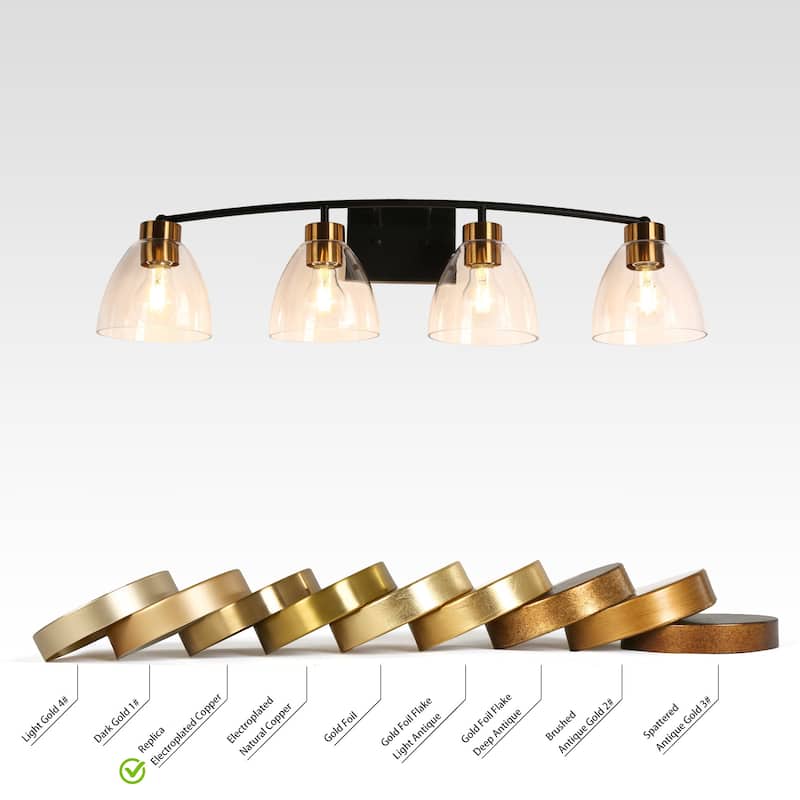 Modern Farmhouse 4-Light Black Gold Bathroom Vanity Lights Glass Wall Sconces - D32.3" x H8.6"