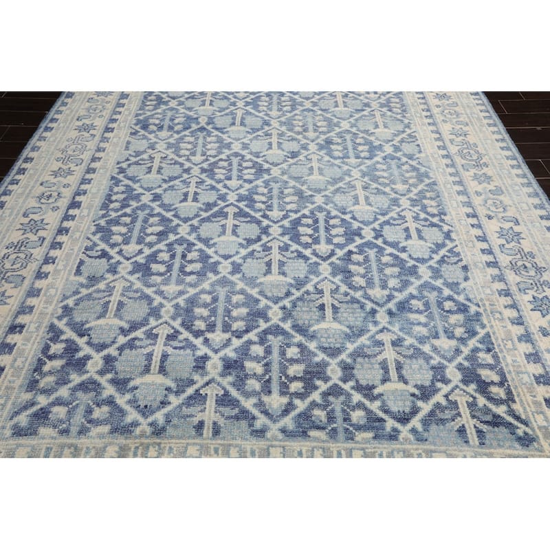 Hand Knotted Oushak Blue Oriental Wool Transitional Oriental Area Rug