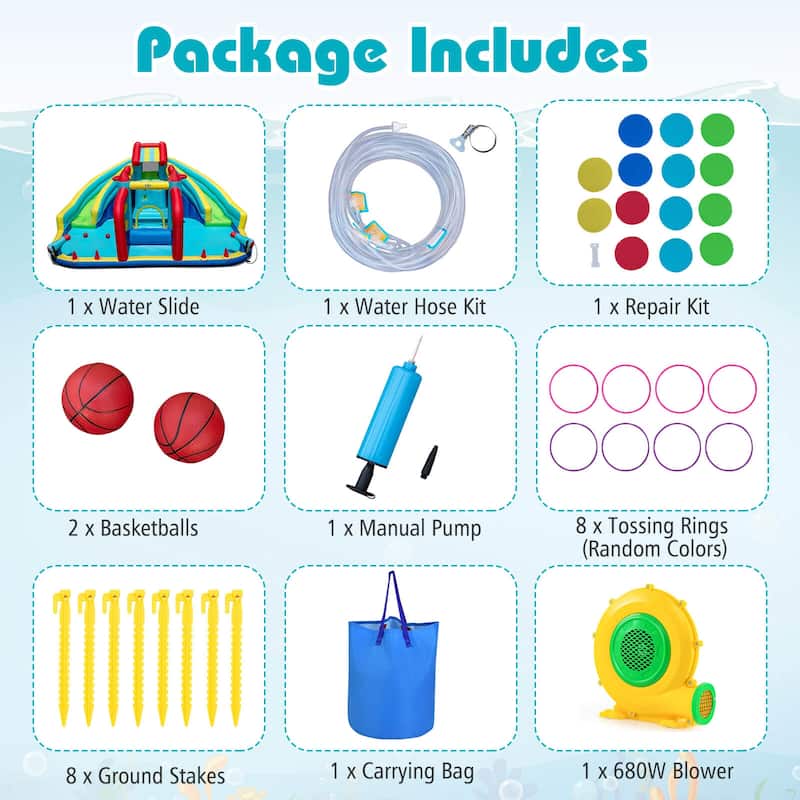 Costway Inflatable Water Park with Climbing Wall Splash Pool Water - Multi-Colored