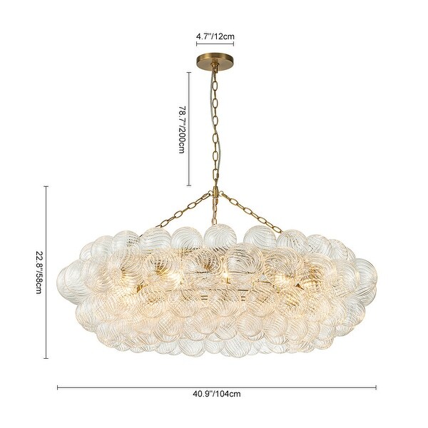 41in 12-Light Swirled Glass Globe Brass Wheel Bubble Chandelier