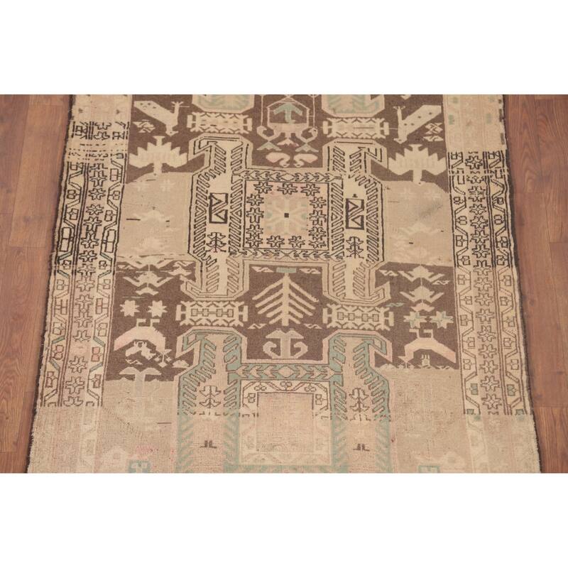 Meshkin Persian Vintage Runner Rug Handmade Wool Carpet - 3'6"x 10'3"