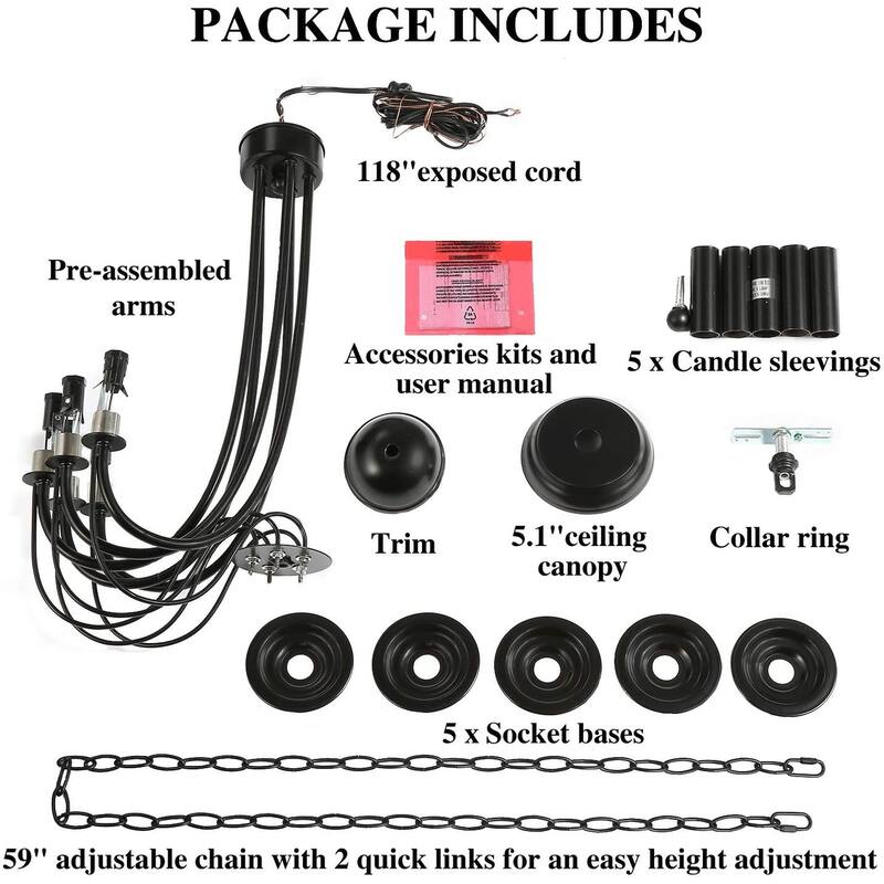 5 light 2 layer black chain candle chandelier