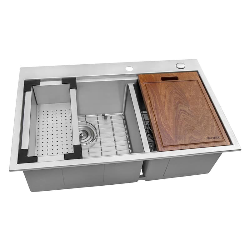 Ruvati 33 x 22 inch Workstation 60/40 Double Bowl Topmount 16 Gauge Stainless Steel Kitchen Sink - 33"x22"