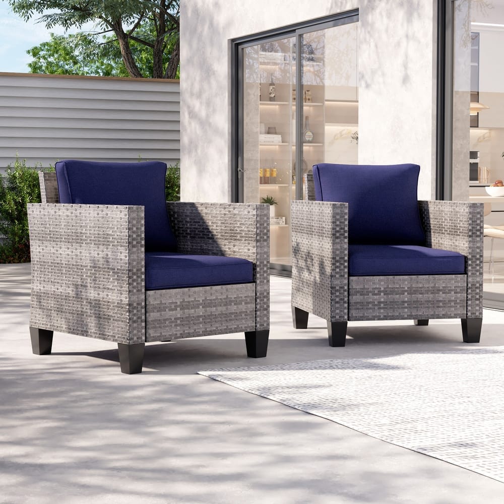 LIVOOSUN 2Pcs Outdoor Seating Sets Patio Grey Rattan Furniture Chair