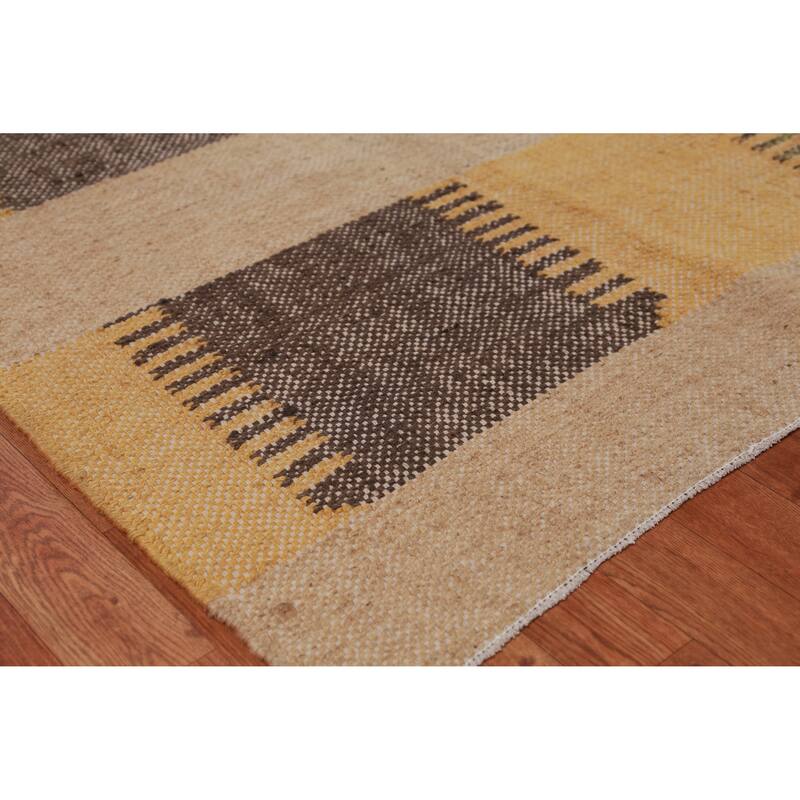 Hand Woven Oriental 100% Jute Carpet Southwestern Modern Multi-Colored Kilim Area Rug - 9' 5'' X 8' 5''