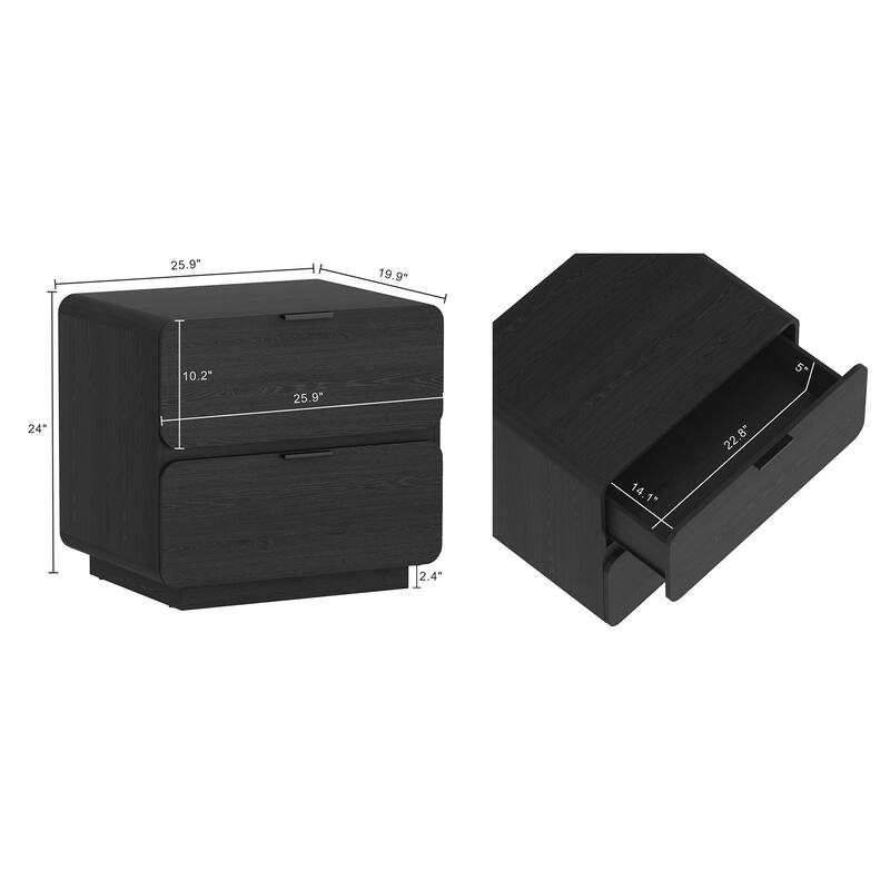 Modern Black 2-Drawer Nightstand with Full Extension Drawers