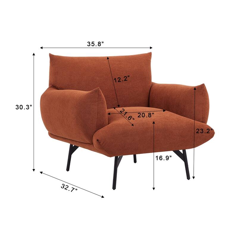 Modern Upholstered Fabric Accent Armchair with Metal Leg
