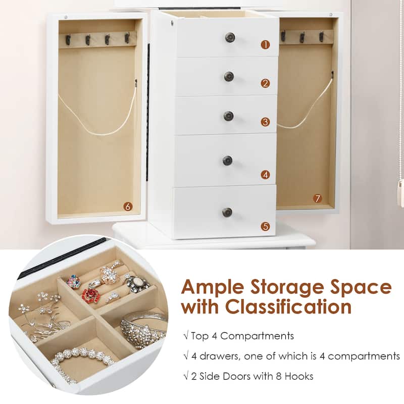 Gymax Mirrored Armoire Jewelry Cabinet Free Standing Organizer Storage - See Details