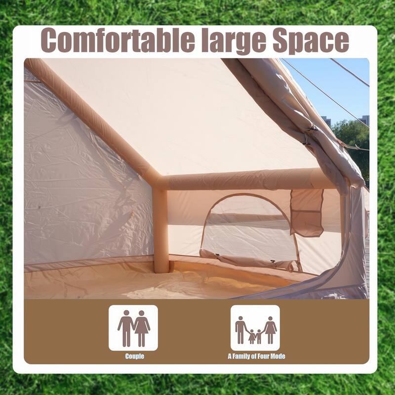 Inflatable Tent With Pump Easy Setup Oxford and Fabric Khaki