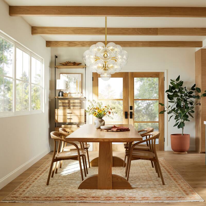 19-Light Brass Modern Glass Globe Bubble Chandelier Dining Room Light with Creative Grape Shape