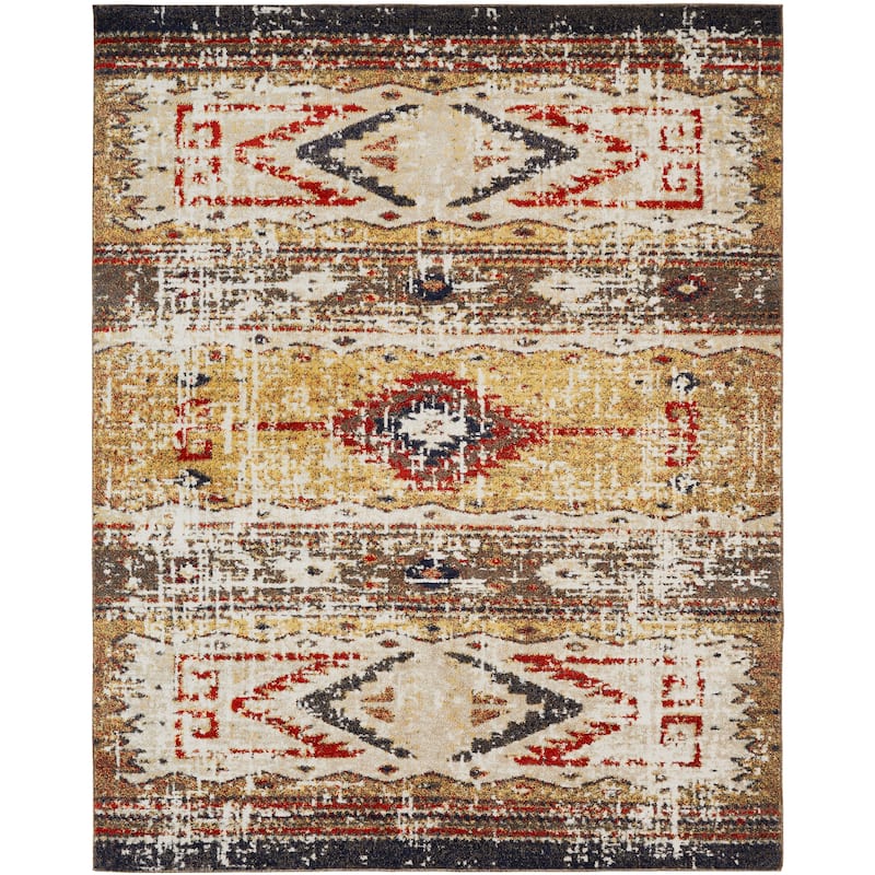 Porch & Den Quince Distressed Diamond Band Area Rug