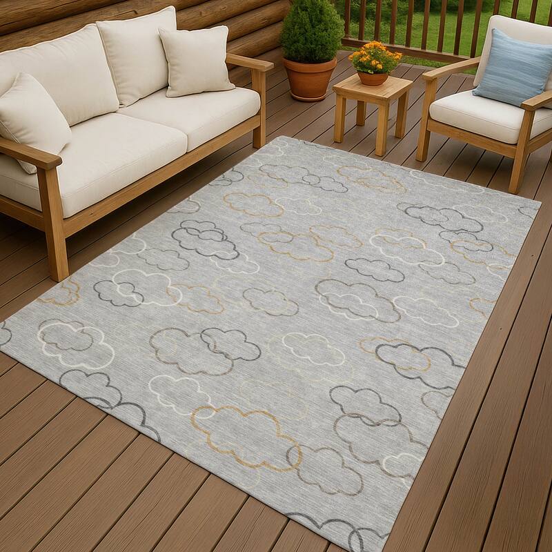 Machine Washable Indoor/ Outdoor Modern Clouds Chantille Rug