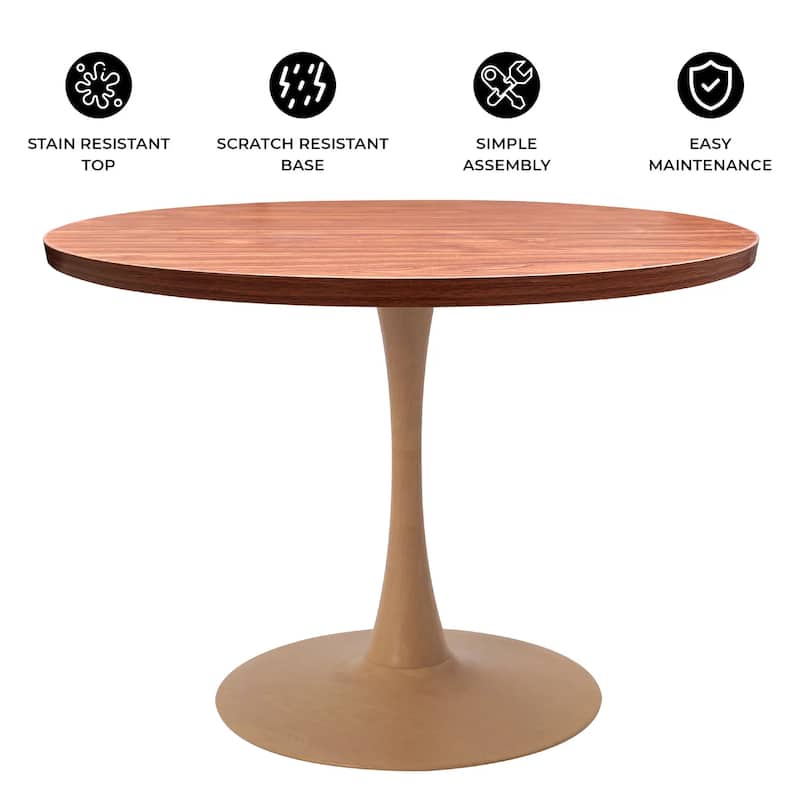 Bristol Round Dining Table 36 in. MDF Tabletop in Natural Wood Steel Pedestal Base for Modern Kitchen and Dining Room