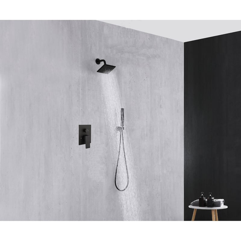 matte black wall mount 6 inch regular high water pressure head two function shower faucet - 6' x 6'