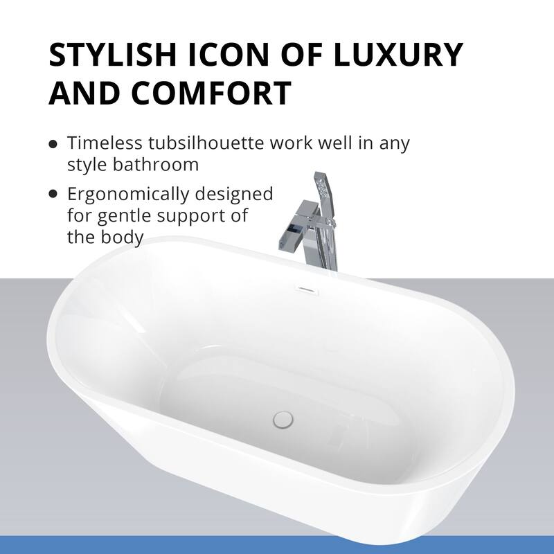 DreamLine Havana 67 in. L x 23 in. H White Acrylic Freestanding Bathtub
