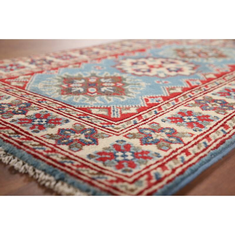 Blue Kazak Accent Rug Handmade Geometric Wool Carpet - 2'0" x 3'0"